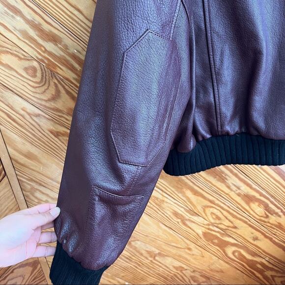 KHAITE Larissa Shearling-Collar Leather Bomber Jacket Bordeaux Wine - Picture 7 of 12